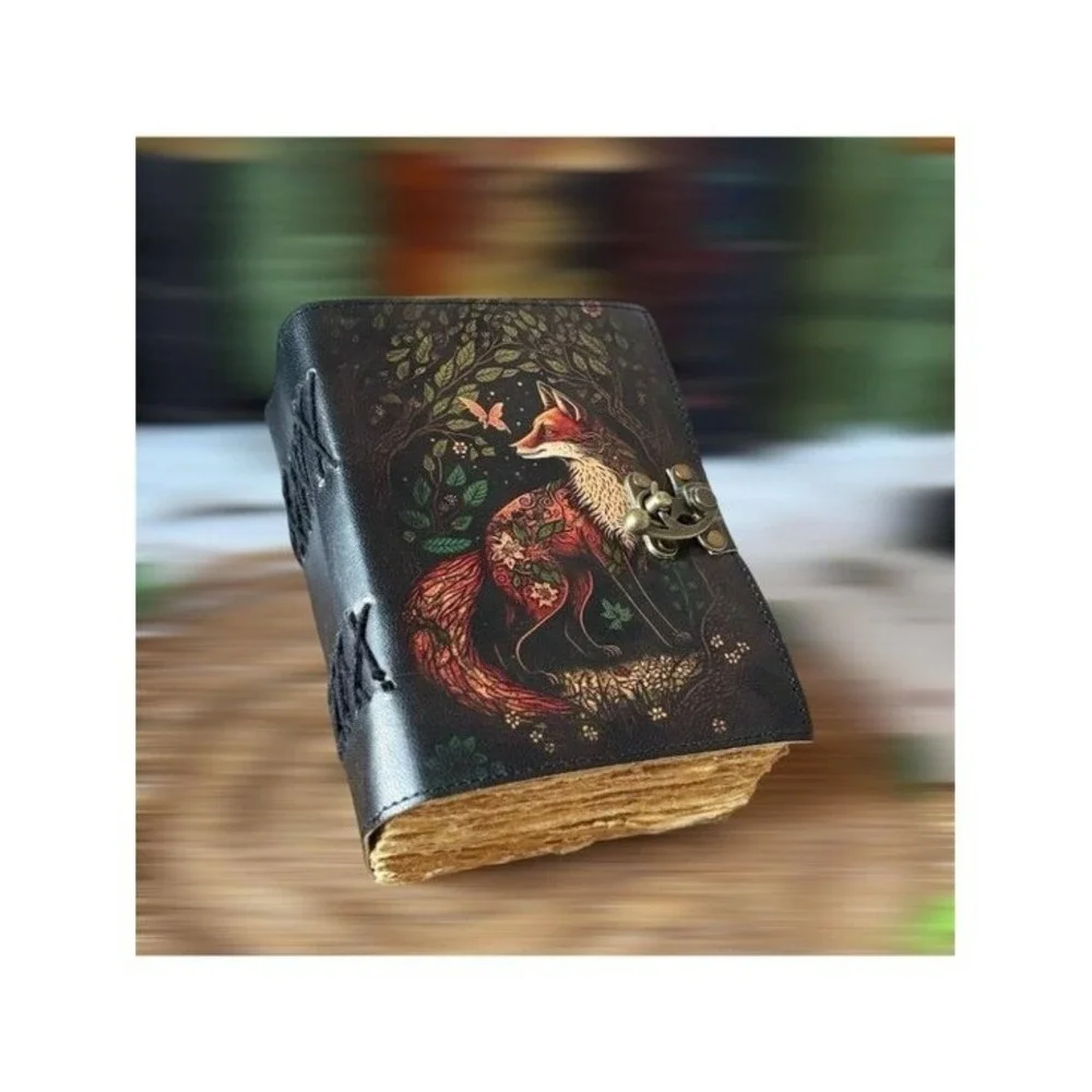 Sakura Vintage Leather Grimoire Enchanted Fox Buffalo Leather Brown 7x5 Journal